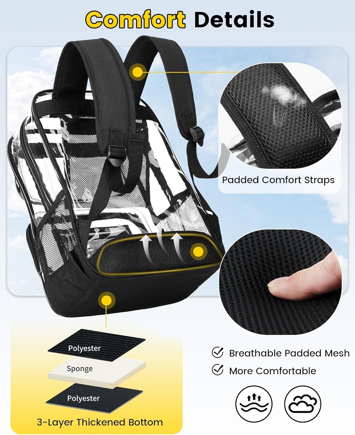 imageVorspack Heavy Duty Clear Backpack Large See Through Bookbag for Girls Boys Transparent Backpacks for School Work Travel BlackBlack