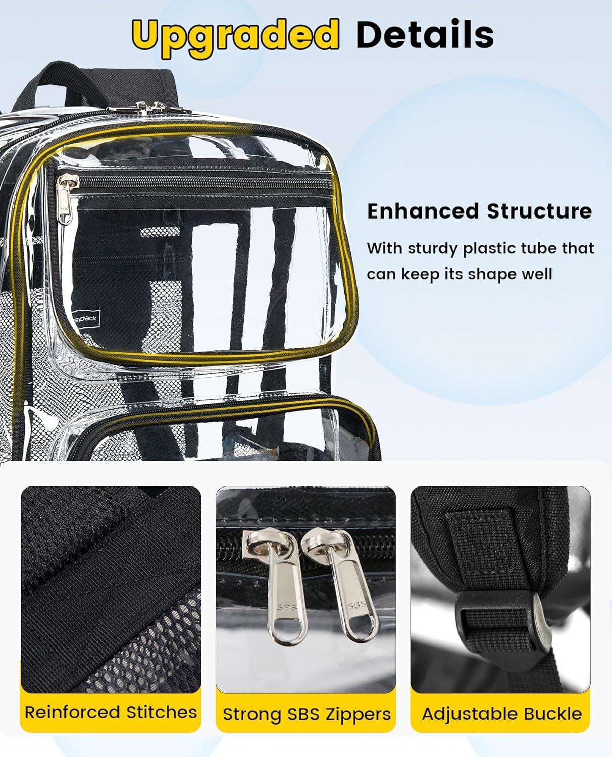 imageVorspack Heavy Duty Clear Backpack Large See Through Bookbag for Girls Boys Transparent Backpacks for School Work Travel BlackBlack