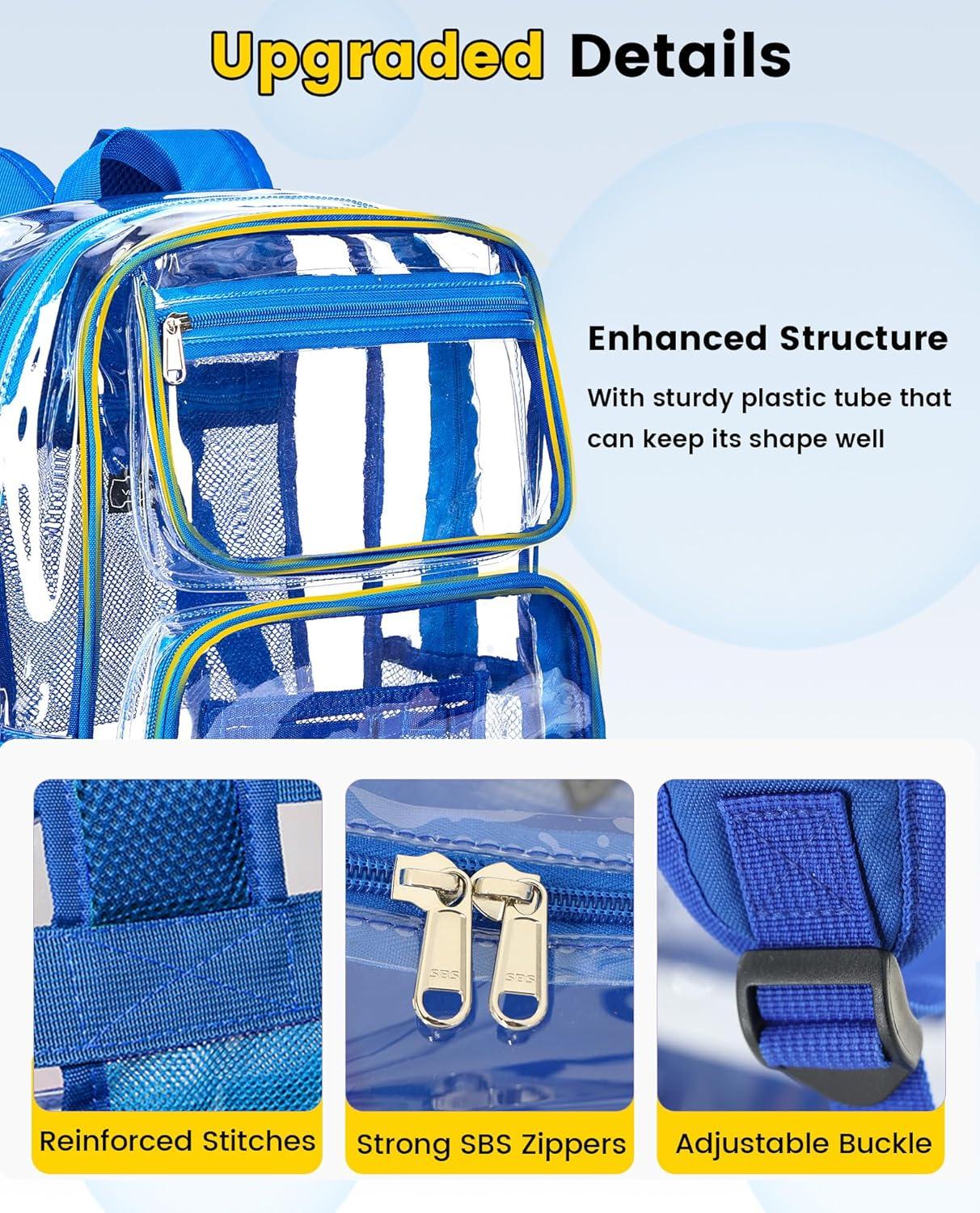 imageVorspack Heavy Duty Clear Backpack Large See Through Bookbag for Girls Boys Transparent Backpacks for School Work Travel BlackBlue