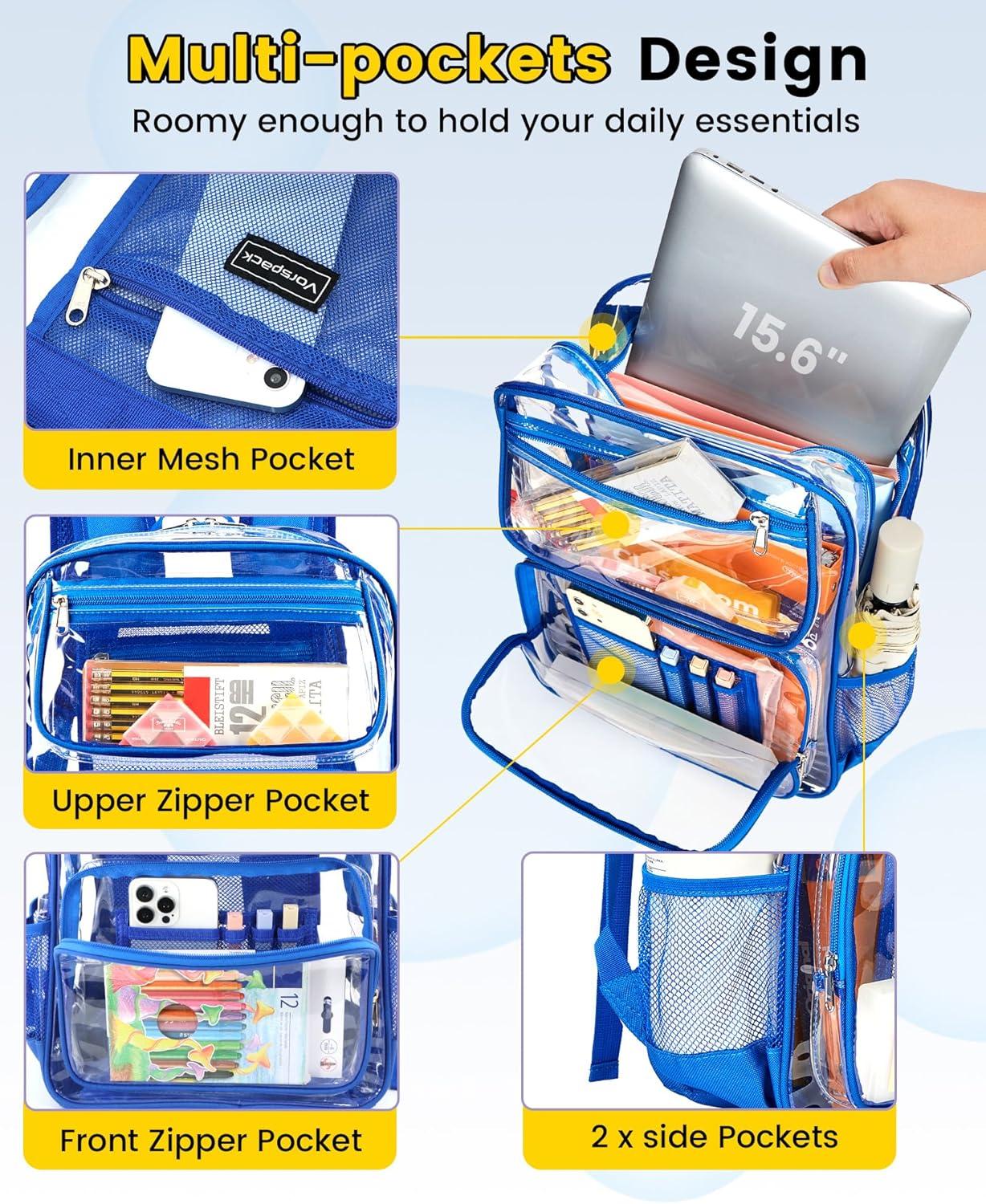 imageVorspack Heavy Duty Clear Backpack Large See Through Bookbag for Girls Boys Transparent Backpacks for School Work Travel BlackBlue