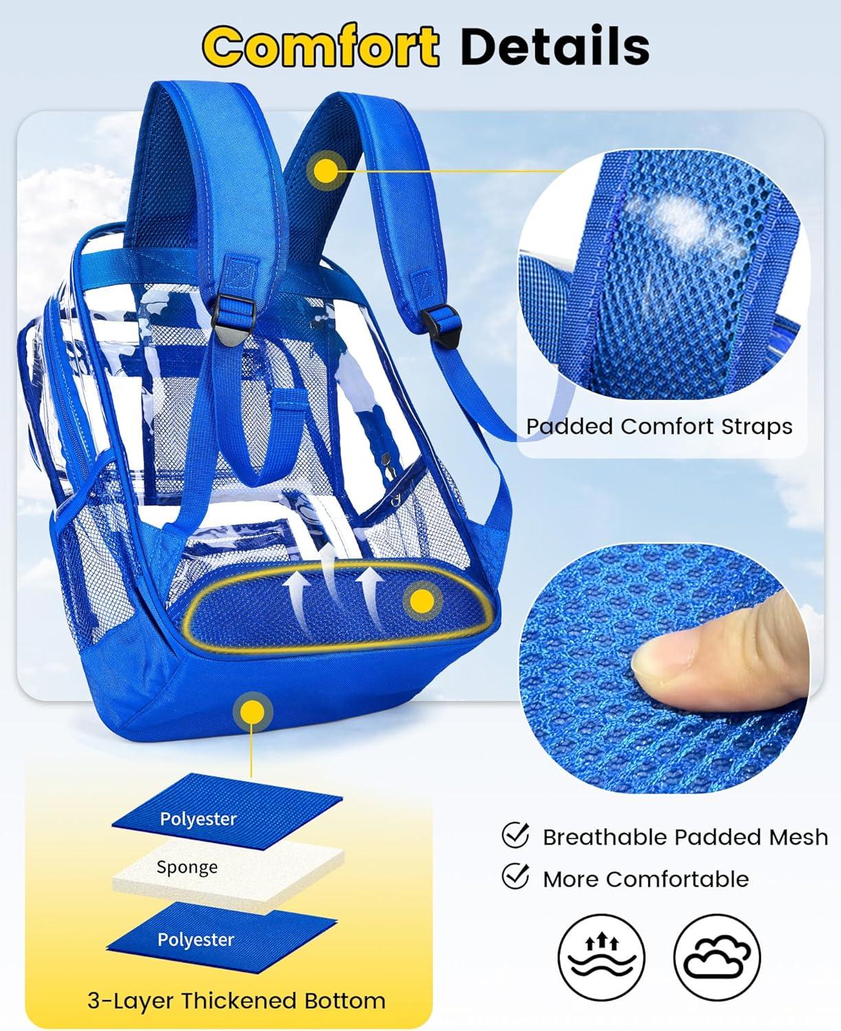 imageVorspack Heavy Duty Clear Backpack Large See Through Bookbag for Girls Boys Transparent Backpacks for School Work Travel BlackBlue