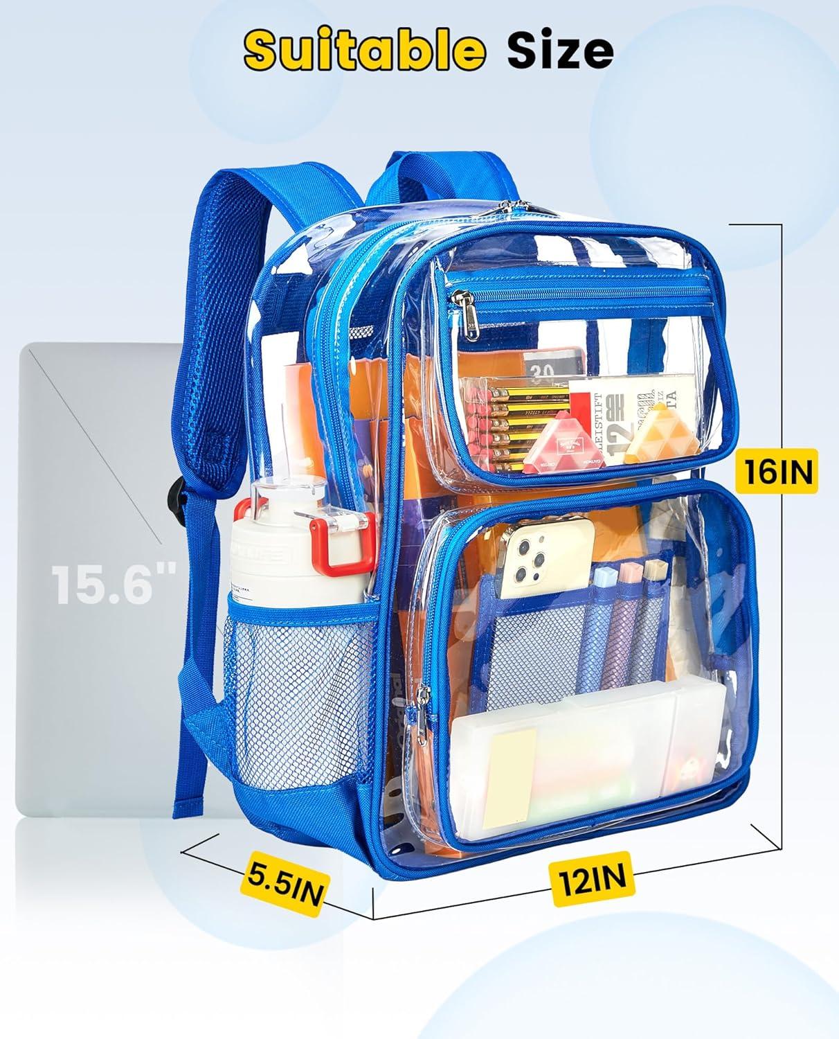 imageVorspack Heavy Duty Clear Backpack Large See Through Bookbag for Girls Boys Transparent Backpacks for School Work Travel BlackBlue