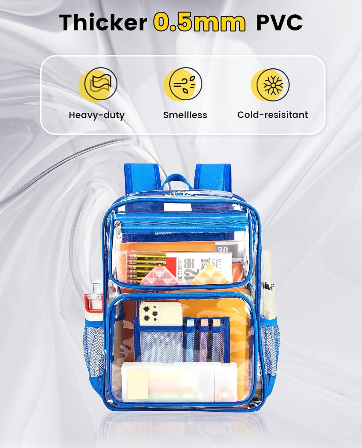 imageVorspack Heavy Duty Clear Backpack Large See Through Bookbag for Girls Boys Transparent Backpacks for School Work Travel BlackBlue