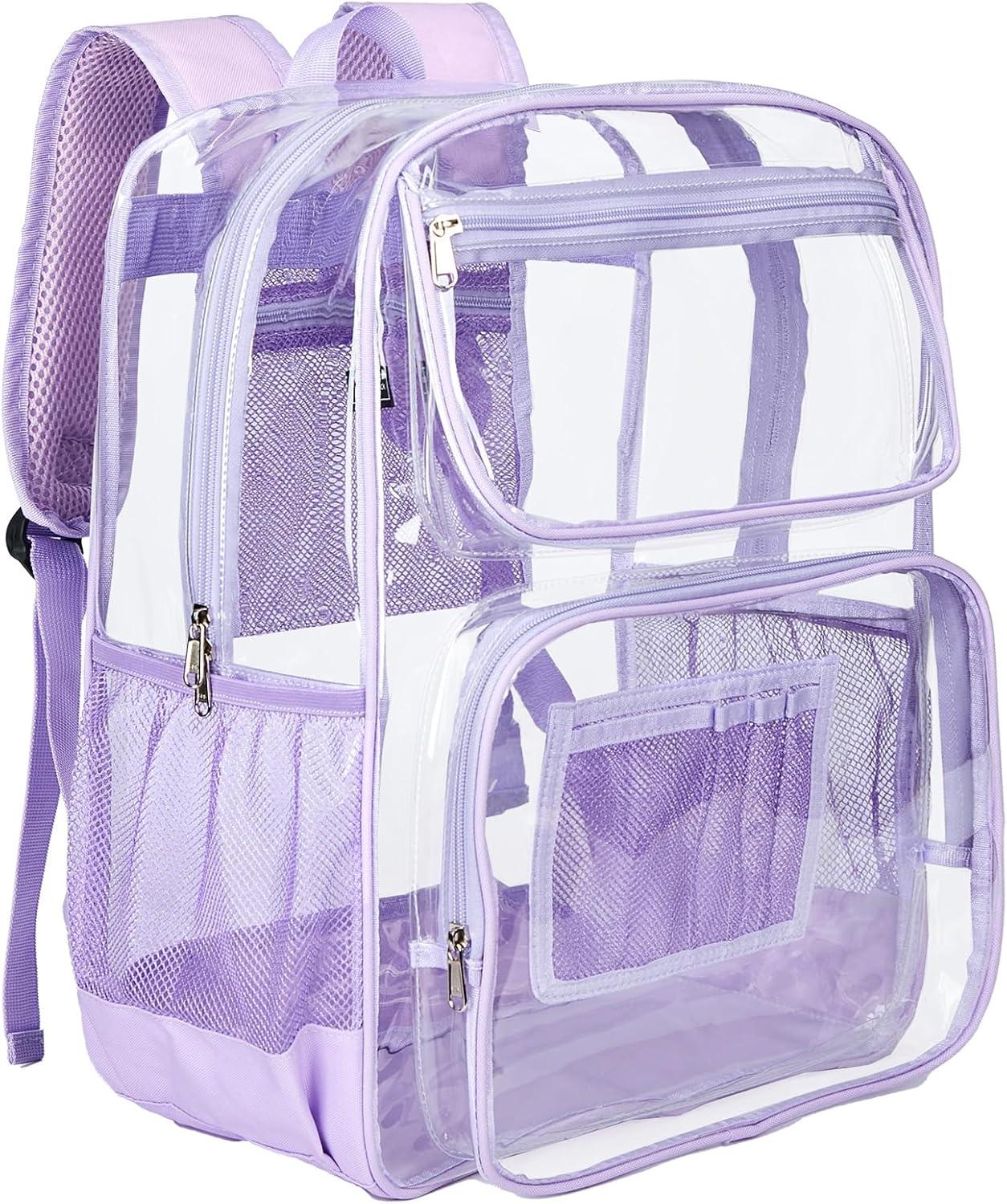 imageVorspack Heavy Duty Clear Backpack Large See Through Bookbag for Girls Boys Transparent Backpacks for School Work Travel BlackPurple