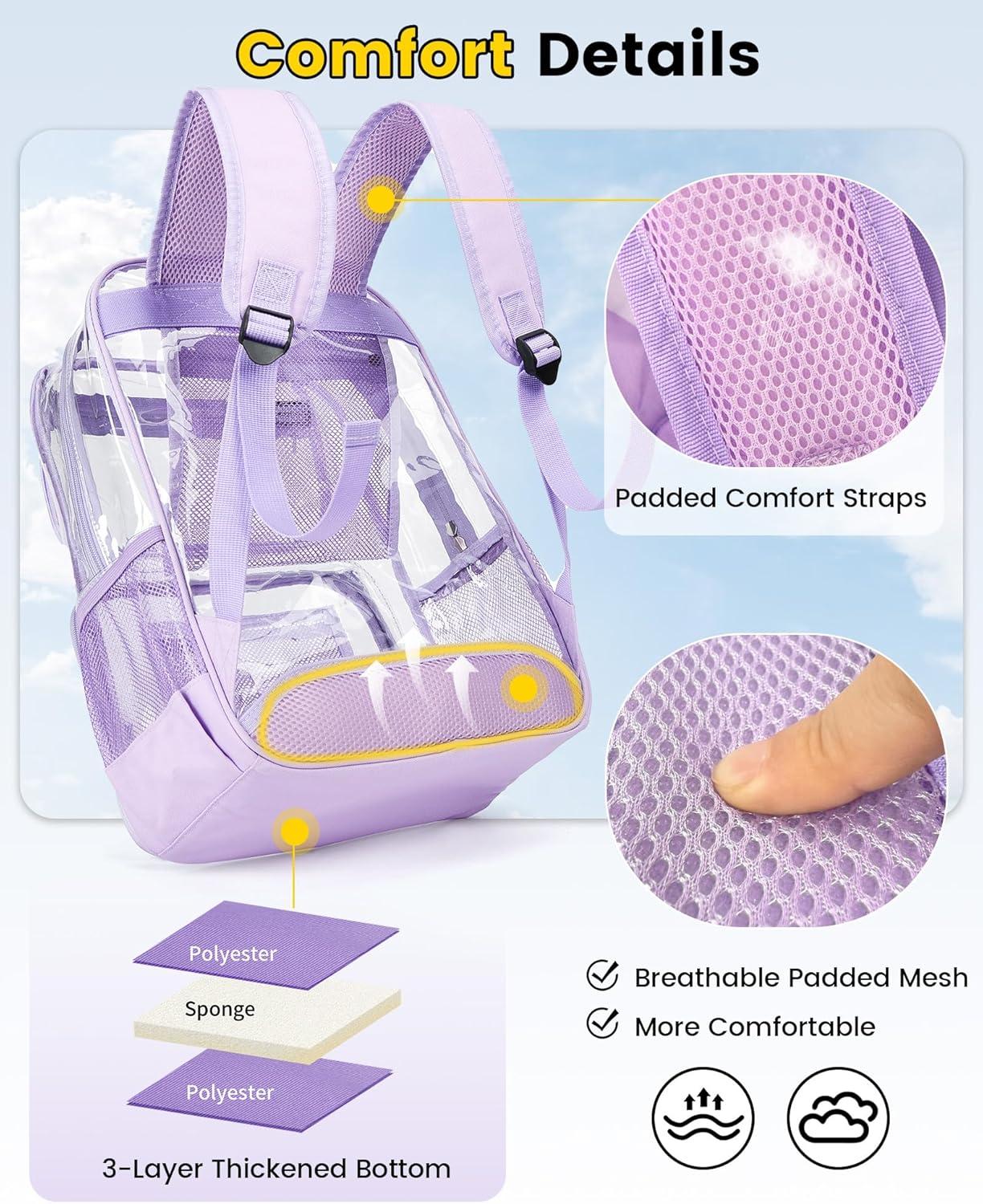 imageVorspack Heavy Duty Clear Backpack Large See Through Bookbag for Girls Boys Transparent Backpacks for School Work Travel BlackPurple