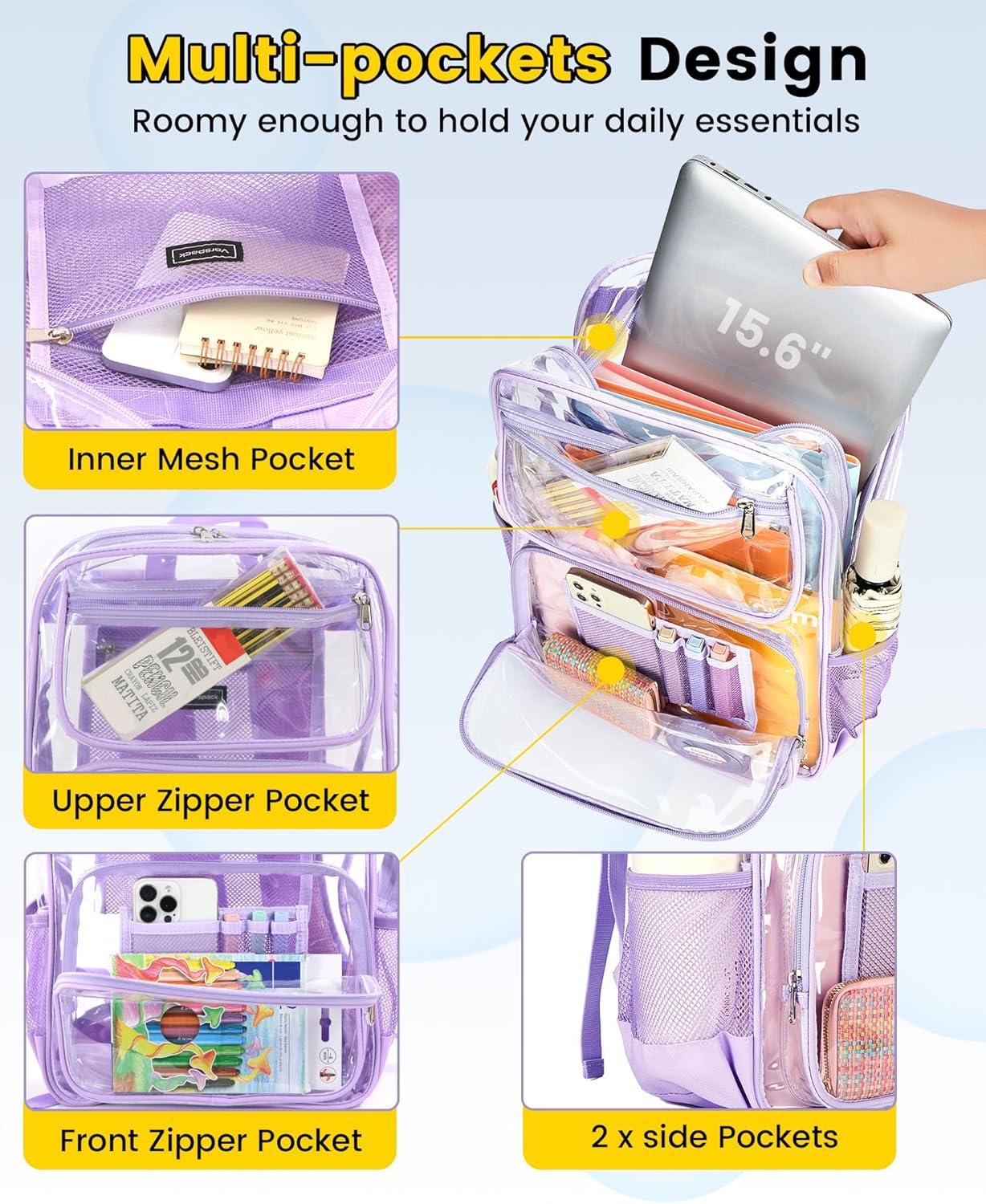 imageVorspack Heavy Duty Clear Backpack Large See Through Bookbag for Girls Boys Transparent Backpacks for School Work Travel BlackPurple