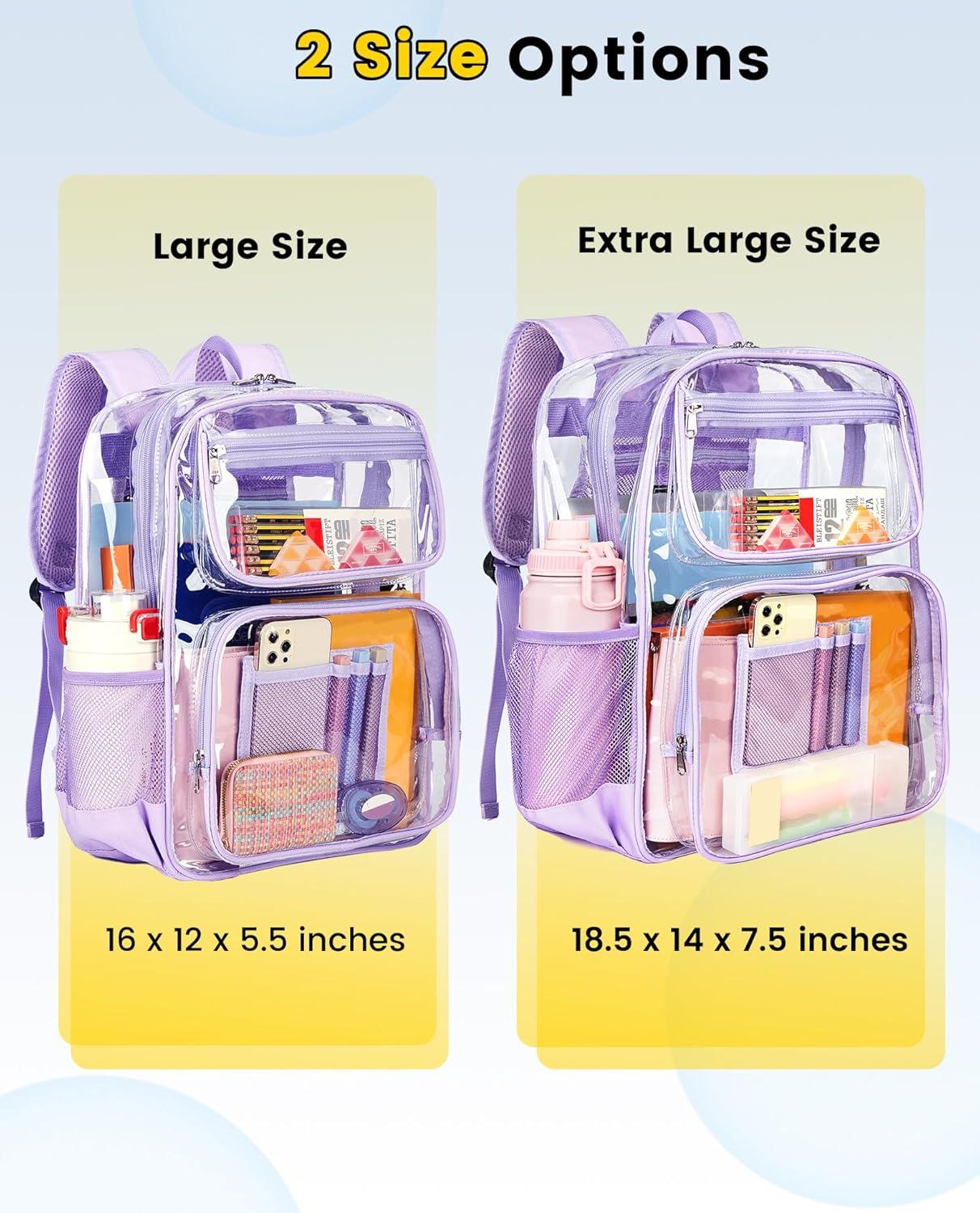 imageVorspack Heavy Duty Clear Backpack Large See Through Bookbag for Girls Boys Transparent Backpacks for School Work Travel BlackPurple