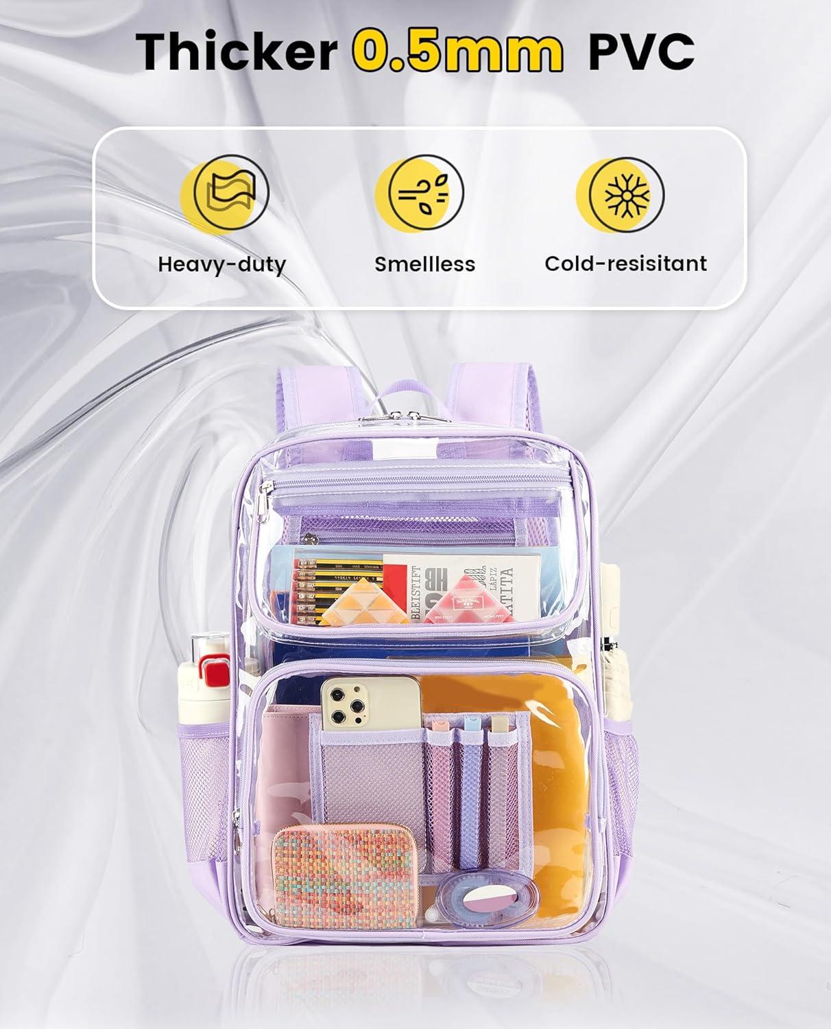 imageVorspack Heavy Duty Clear Backpack Large See Through Bookbag for Girls Boys Transparent Backpacks for School Work Travel BlackPurple