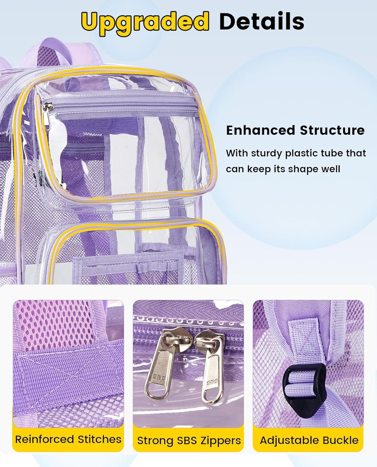 imageVorspack Heavy Duty Clear Backpack Large See Through Bookbag for Girls Boys Transparent Backpacks for School Work Travel BlackPurple