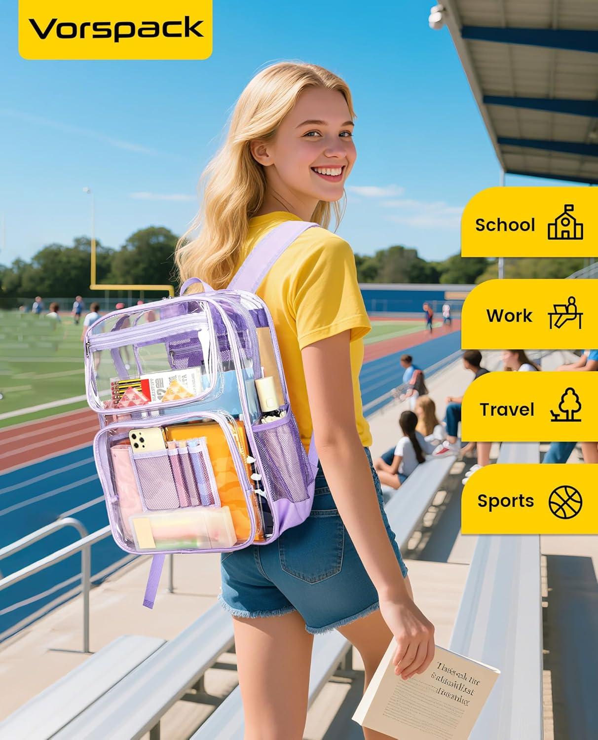 imageVorspack Heavy Duty Clear Backpack Large See Through Bookbag for Girls Boys Transparent Backpacks for School Work Travel BlackPurple