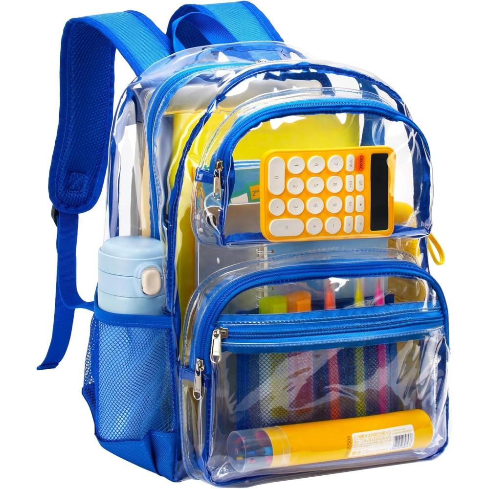 imageVorspack Clear Backpack for School Heavy Duty See Through Bookbag for Girls Boys Large Transparent Backpacks for Work Travel BlackBlue