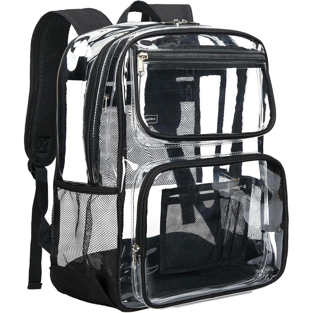 imageVorspack Heavy Duty Clear Backpack Large See Through Bookbag for Girls Boys Transparent Backpacks for School Work Travel BlackBlack
