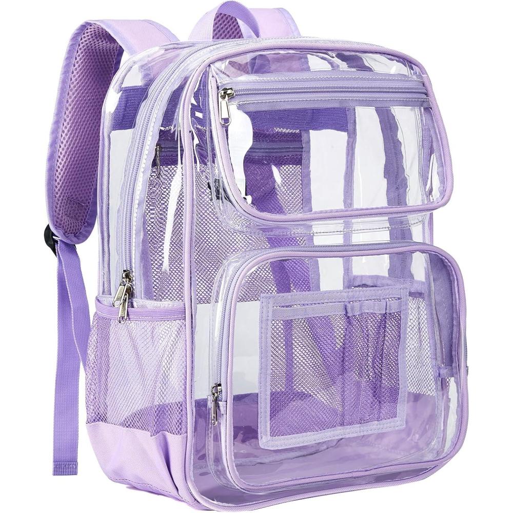 imageVorspack Heavy Duty Clear Backpack Large See Through Bookbag for Girls Boys Transparent Backpacks for School Work Travel BlackPurple